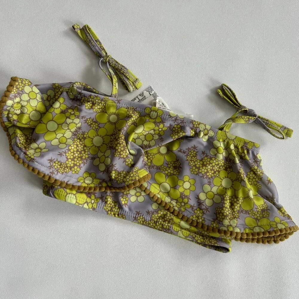 NWT Kate Quinn Baby Bikini 0-3M Granny Floral Ruffle Pom Pom UPF 50+